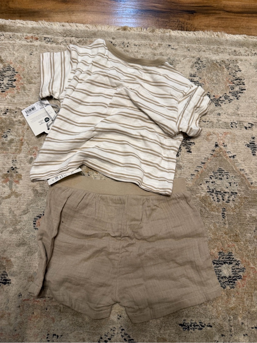 Cloud Island Neutral Striped Tee and Solid Shorts Set - Cream & Tan - Picture 4 of 4